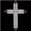 Image 3 : Platinum 1.56 ctw Round Baguette Diamond & Trillion Ruby Cross Pendant Pin Brooc