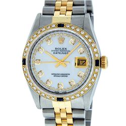 Rolex Mens 2 Tone MOP String Diamond & Sapphire 36MM Datejust Wristwatch