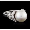 Image 1 : 18KT White Gold Pearl and Diamond Ring