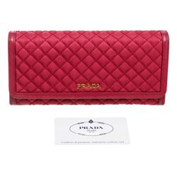 Prada Pink Quilted Fabric Leather Flap Wallet