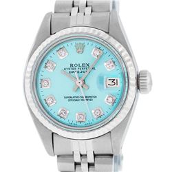 Rolex Ladies Stainless Steel Ice Blue Diamond 26MM Datejust Wristwatch