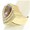 Image 2 : 14k Yellow Gold Bezel Pear Morganite & Diamond Channels 8.05 ctw Large Ring