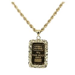 10 Gram Swiss Credit Pendant with Chain - 14KT and 24KT Yellow Gold