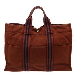 Hermes Brown Blue Canvas Sac Fourre MM Tote Bag