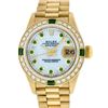 Image 2 : Rolex Ladies 18K Yellow Gold MOP Emerald President Wristwatch With Rolex Box & A
