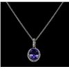 Image 2 : 2.42 ctw Tanzanite and Diamond Pendant With Chain - 14KT White Gold