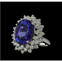 12.04 ctw Tanzanite and Diamond Ring - 14KT White Gold