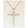 Image 1 : 14k White Gold 1.08 ctw Prong Set Round Diamond Cross Pendant Necklace