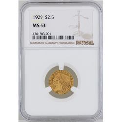 1929 $2 1/2 Indian Head Quarter Eagle Gold Coin NGC MS63