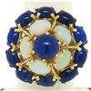 Image 1 : 14k Yellow Gold Opal & Lapis Flower Cluster Dome Cocktail Ring