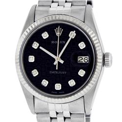 Rolex Mens Stainless Black Diamond 36MM Datejust Wristwatch