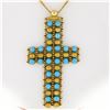 Image 4 : 18k Yellow Gold  Flexible Movable Turquoise Bead Cross Pendant Chain