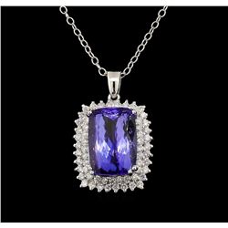 GIA Cert 20.21 ctw Tanzanite and Diamond Pendant With Chain - 14KT White Gold