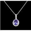 Image 1 : 2.30 ctw Tanzanite and Diamond Pendant With Chain - 14KT White Gold