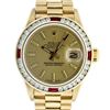 Image 1 : Rolex Ladies 18K Yellow Gold Ruby And Champagne Index President Wristwatch With