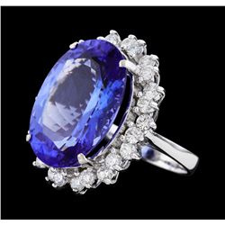 16.10 ctw Tanzanite and Diamond Ring - 14KT White Gold