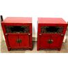 Image 1 : Qty 2 Red Lacquered 2-Door Wooden Oriental Cabinets (End Tables)