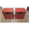 Image 2 : Qty 2 Red Lacquered 2-Door Wooden Oriental Cabinets (End Tables)