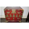 Image 2 : Footed Vintage Asian Cabinet w/ Fold-Down Door, Drawer & Brass Accents 16"W, 25" H