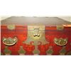 Image 6 : Footed Vintage Asian Cabinet w/ Fold-Down Door, Drawer & Brass Accents 16"W, 25" H