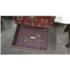 Image 7 : Footed Vintage Asian Cabinet w/ Fold-Down Door, Drawer & Brass Accents 16"W, 25" H
