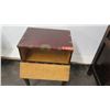 Image 9 : Footed Vintage Asian Cabinet w/ Fold-Down Door, Drawer & Brass Accents 16"W, 25" H