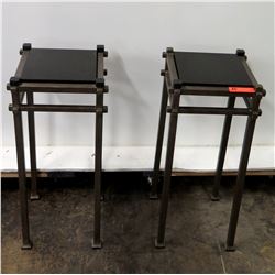 Qty 2 Modern Metal Stands w/ Black Stone Top (12" Dia x 30" H)