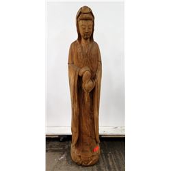Tall 60" Carved Wooden Buddha Statue (damage from right shoulder to forearm)