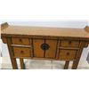 Image 2 : Curved Wooden Asian Entry Table w/ 2 Door Cabinet & 4 Drawers 49" x 15" x 37" Tall