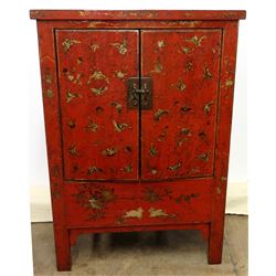 Qing Dynasty Red Lacquered Chinese Elmwood Cabinet, Circa 1860 (Includes Certificate