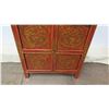Image 3 : Red 4-Door Oriental Wooden Cabinet w/ Gold-Tone Dragon Accents, 2 Shelves 25"W x 28"H