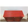 Image 4 : Red 4-Door Oriental Wooden Cabinet w/ Gold-Tone Dragon Accents, 2 Shelves 25"W x 28"H