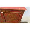 Image 5 : Red 4-Door Oriental Wooden Cabinet w/ Gold-Tone Dragon Accents, 2 Shelves 25"W x 28"H