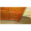 Image 7 : Red 4-Door Oriental Wooden Cabinet w/ Gold-Tone Dragon Accents, 2 Shelves 25"W x 28"H