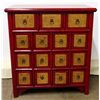 Image 1 : Nieman Marcus Red Wood Cabinet w/ 15 Tan Wood Pull Compartments 34" x 17" x 37"