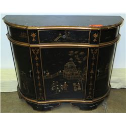 Black Wooden Curved Sideboard Buffet / Gold Pagoda & 4 Doors 1 Drawer 31" High