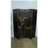 Image 11 : Reversible 4-Panel Lacquered Oriental Screen (Gold w/ Black Birds &  Black w/ Gold Bamboo)