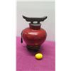 Image 2 : Red Oriental Ceramic Vessel w/ Textured Wooden Lid & Stand (glued onto display stand)
