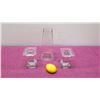 Image 2 : Tapered 11" Glass Vase & Pair of Glass Pillar Pedestal Candle Holders