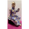 Image 1 : Blue-Wash Clay Embellished Metal Statue 16" Woman Sitting on Black Base