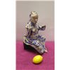 Image 2 : Blue-Wash Clay Embellished Metal Statue 16" Woman Sitting on Black Base