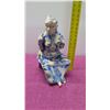 Image 8 : Blue-Wash Clay Embellished Metal Statue 16" Woman Sitting on Black Base