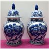 Image 1 : Qty 2 Oriental Glazed Lidded Ginger Jars, Blue & White Floral 16" H