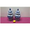 Image 2 : Qty 2 Oriental Glazed Lidded Ginger Jars, Blue & White Floral 16" H