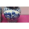 Image 7 : Qty 2 Oriental Glazed Lidded Ginger Jars, Blue & White Floral 16" H