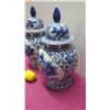 Image 8 : Qty 2 Oriental Glazed Lidded Ginger Jars, Blue & White Floral 16" H