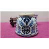 Image 8 : Qty 2 Glazed Blue White Ceramic Oriental Planters w/ Base (12" Tall on Wood Stand)