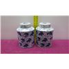 Image 7 : Qty 2 Oriental Lidded Ginger Jars, Blue White Koi Design, 10" H