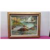 Image 2 : Framed Watercolor Mixed Media: Landscape River, Signed by Gloria Ford 40" x 32"