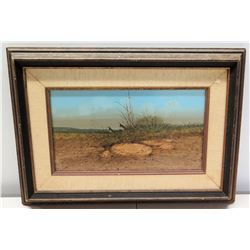 Framed Original Painting - Desertscape w/ Birds, Signed by Raul Gutierrez w/ Bio 21" x 15"